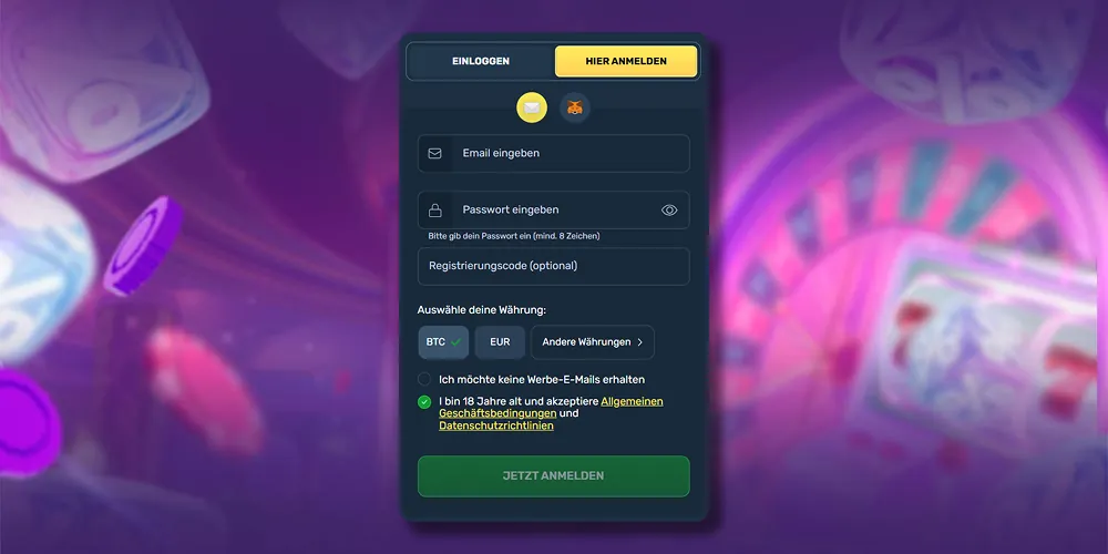 Füllen Sie das Anmeldeformular aus